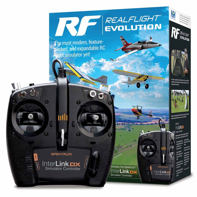 برنامج REALFLIGHT Evolution RC Flight Simulator مع وحدة تحكم Interlink DX متضمنة محاكيات RFL2000 Air/Heli المتوافقة مع سماعات الرأس VR وخيارات متعددة اللاعبين عبر الإنترنت - Image 1